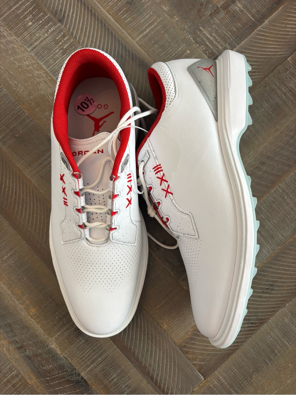 Jordan ADG 5 Golf Shoes Spikes Leather White/Red/Gray Men's US 10.5 FQ6642-101